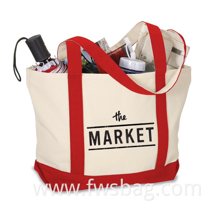 12 OZ Canvas Durable Eco Two-Tone Accent Gusseted Printed Boat Tote Bag With Reinforced Handles